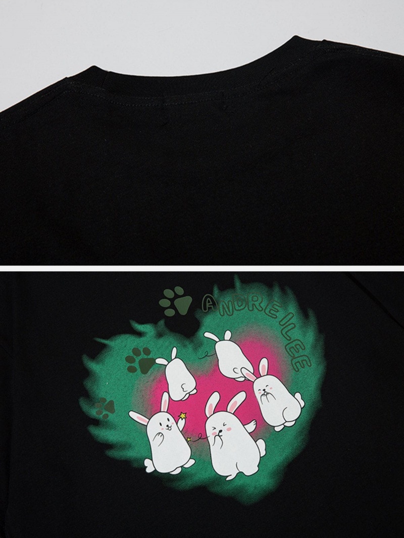 Noir  T Shirts Aelfric Eden Rabbit Print Heart Elements Tee - FDF-8035770